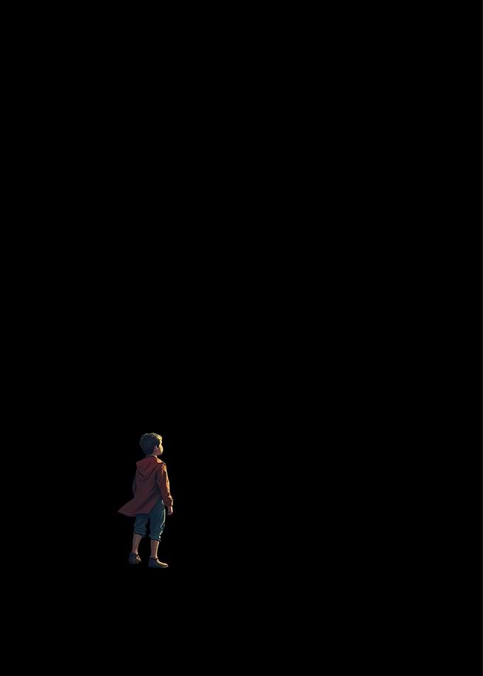 Small Boy Standing in Darkness