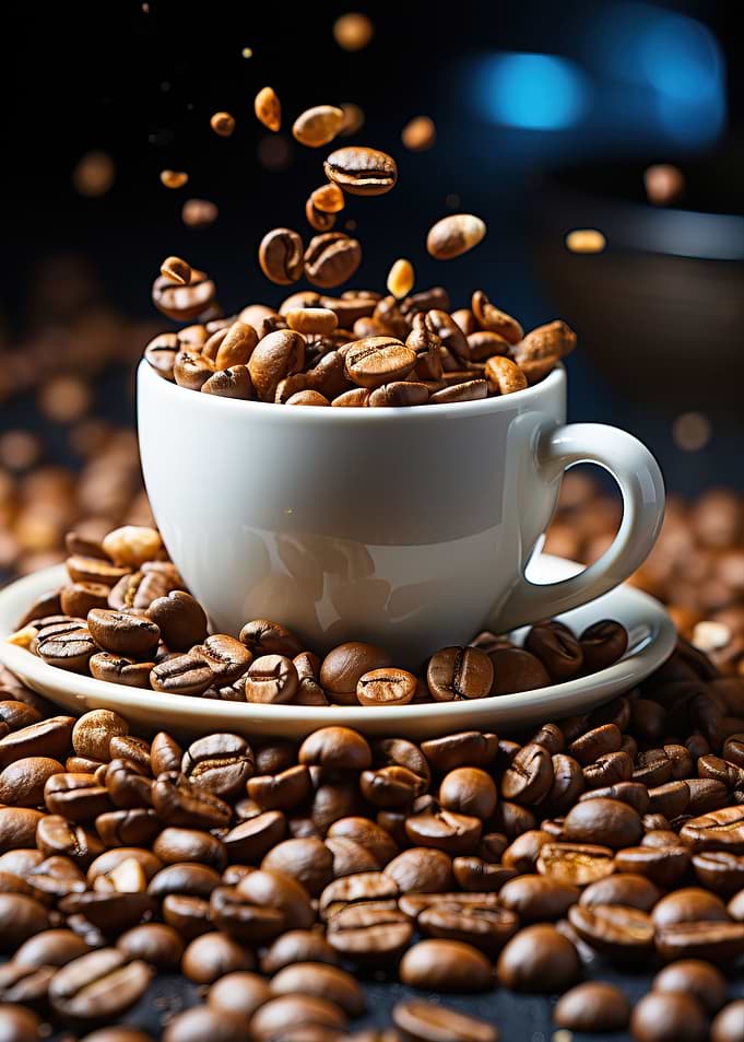 Coffee Cup Overflowing with Beans