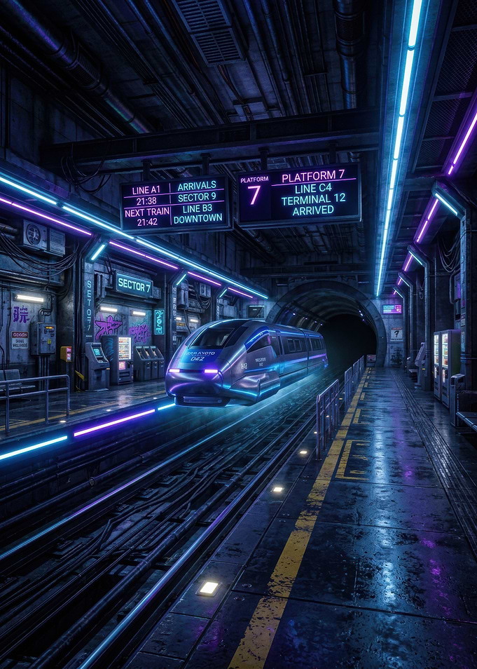 Futuristic Cyberpunk Subway Station