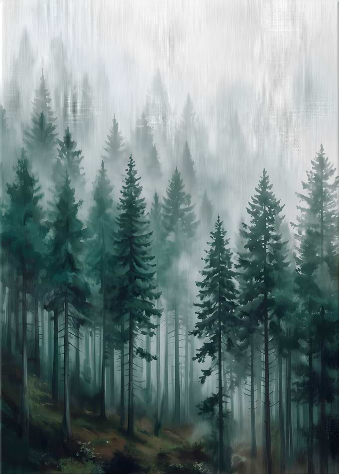 Misty Pine Forest in Rain