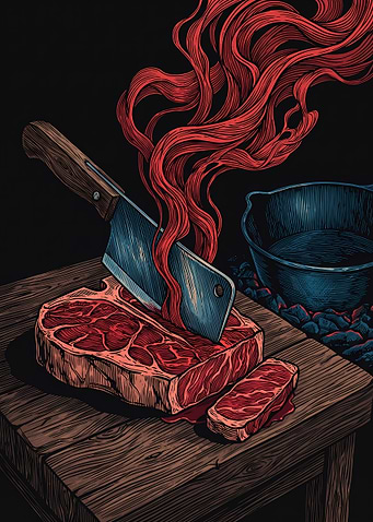 Butcher's Cleaver and Raw Steak