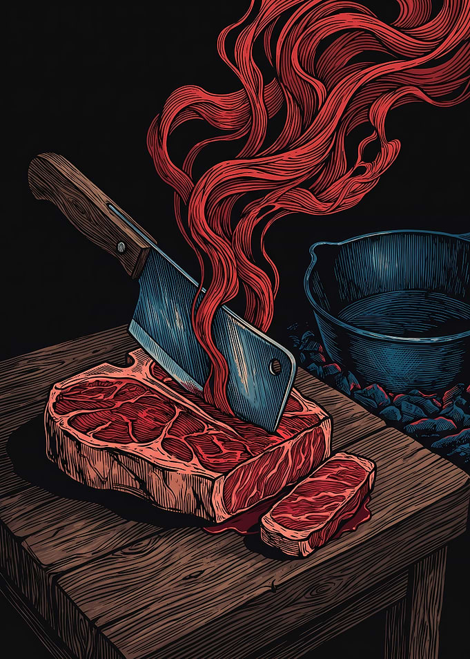Butcher's Cleaver and Raw Steak