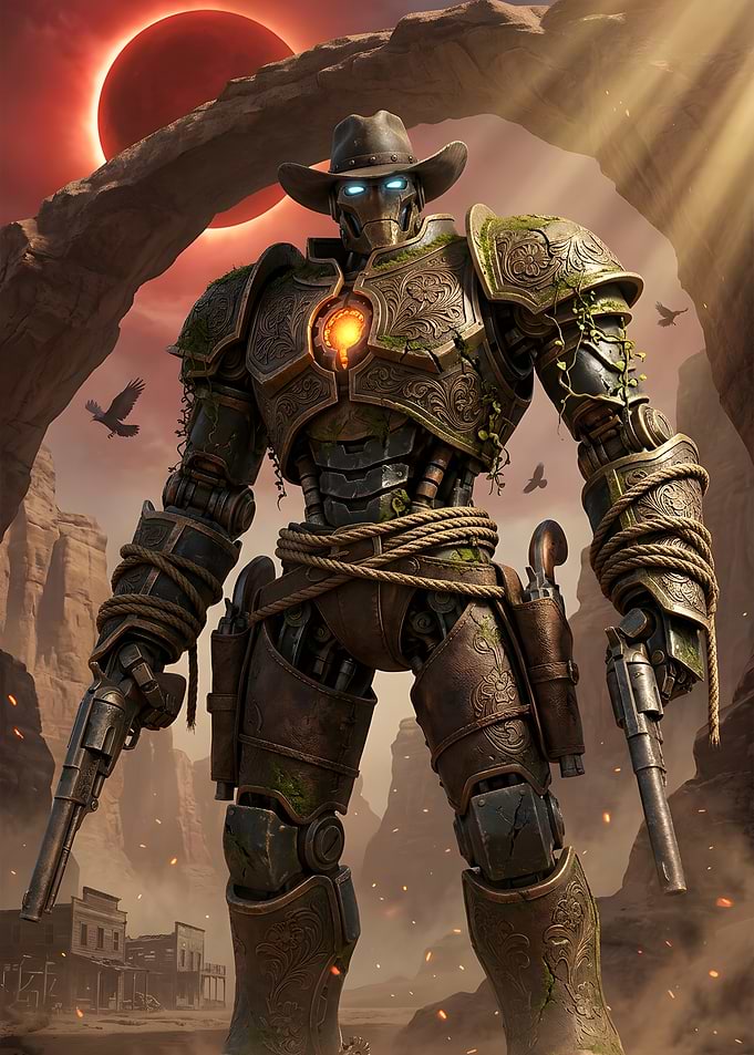 Steampunk Cowboy Robot in Desert