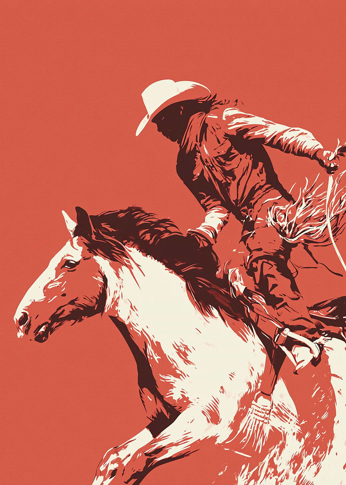 Stylized Cowboy Riding Horse Illustration