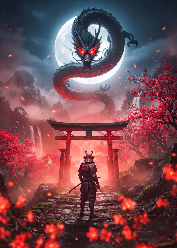 Samurai Facing a Celestial Dragon