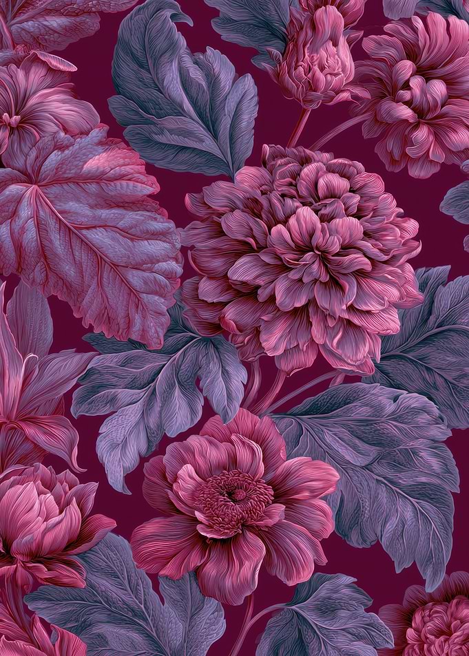 Intricate Dark Floral Botanical Pattern
