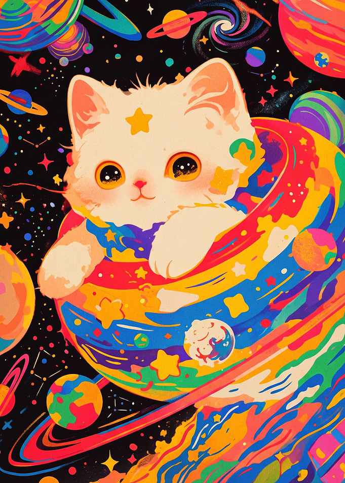 Cute Kitten in Colorful Space