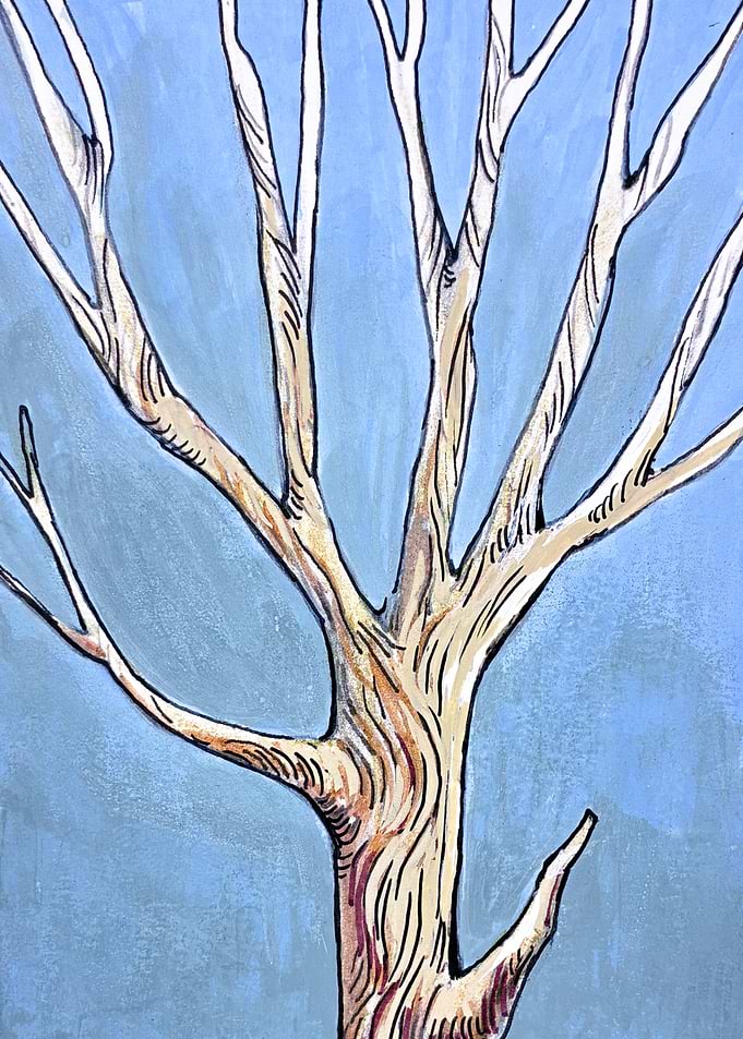 Stylized Bare Tree Against Blue Sky