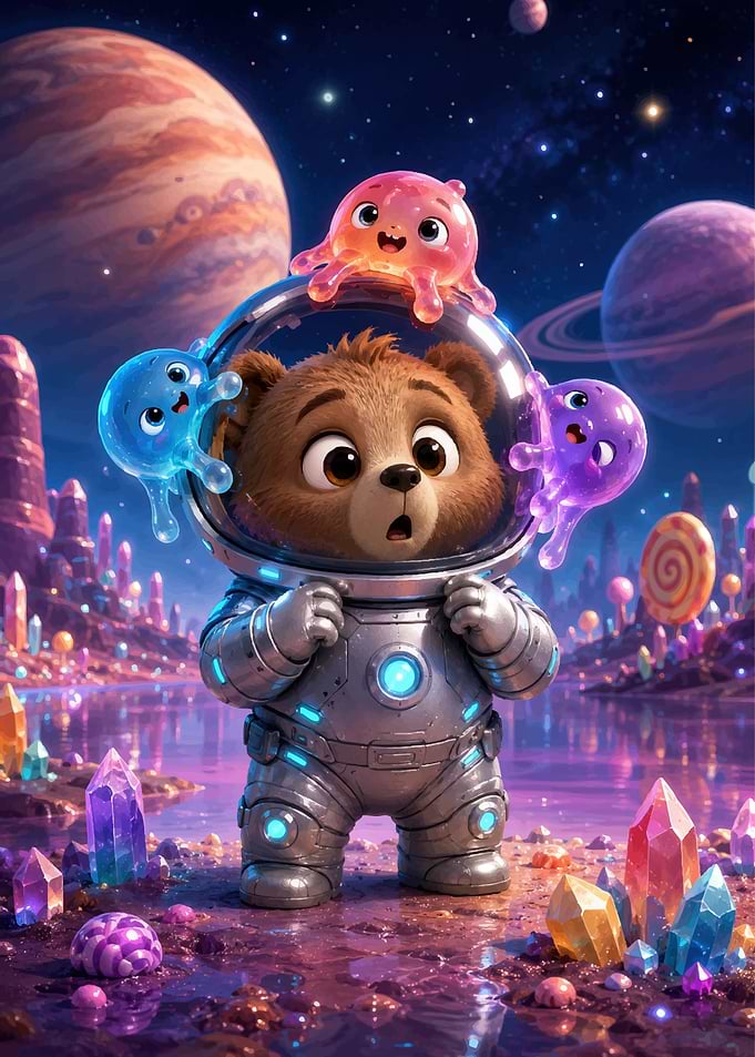 Cute Astronaut Bear on Alien Planet