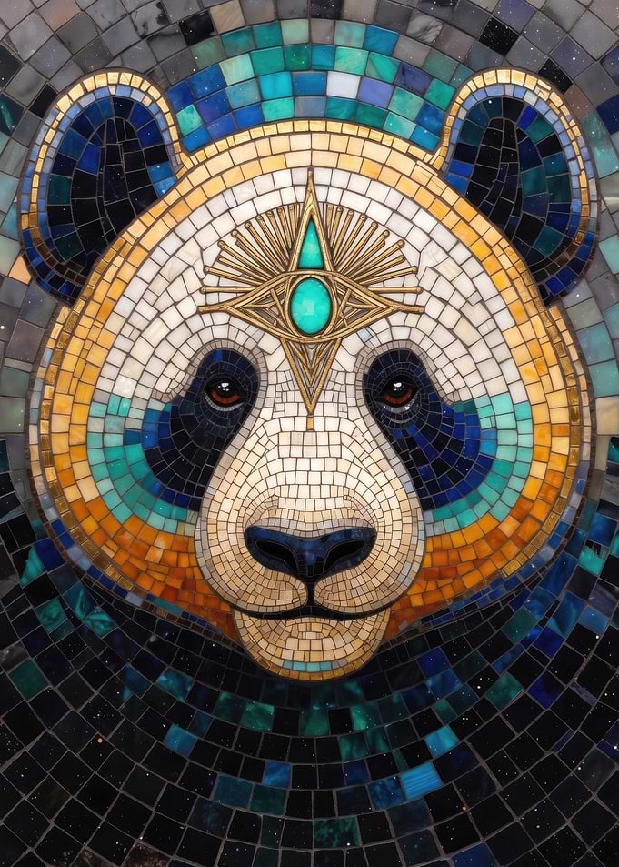 Mosaic Panda with Third Eye Symbol