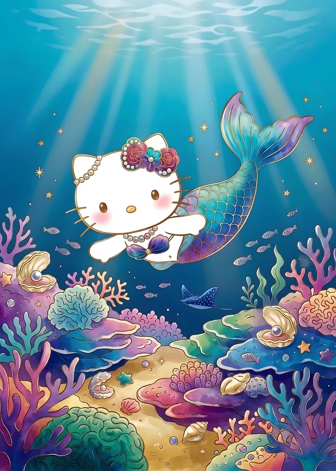 Hello Kitty Mermaid Underwater Scene