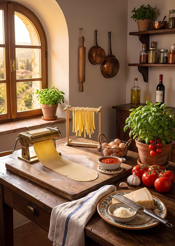 Making Fresh Homemade Pasta in Kitchen