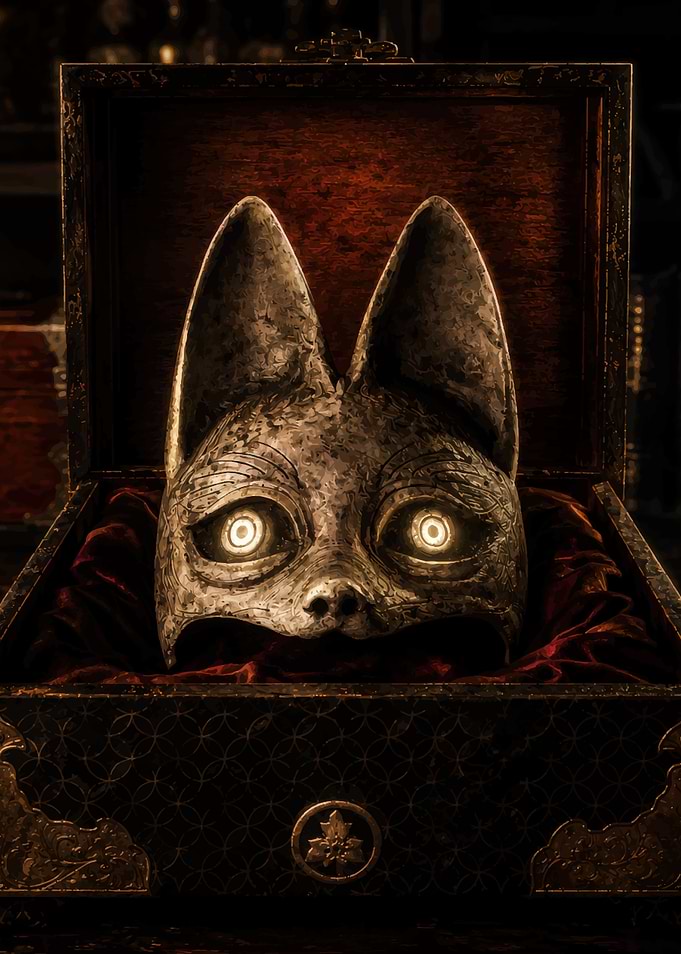 Kitsune Fox Mask in Wooden Box