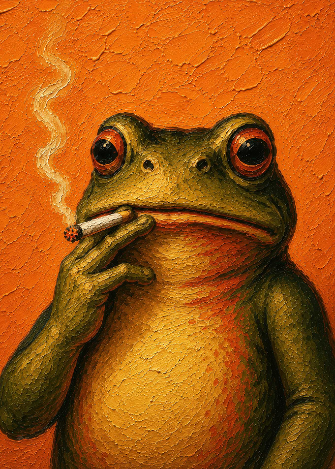Oil Painting of Smoking Frog