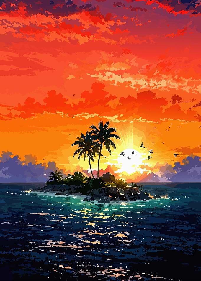 Tropical Island Sunset Digital Art