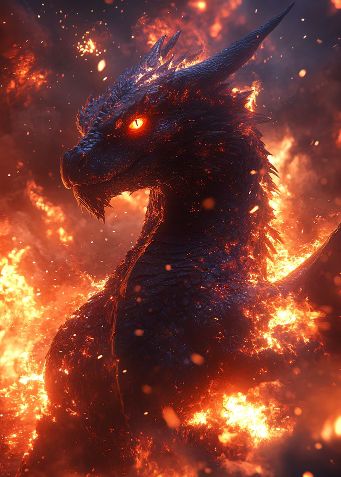 Fierce Fire Dragon in Flames