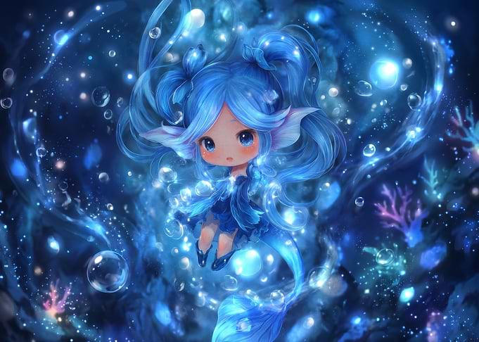 Chibi Mermaid in Deep Blue Waters