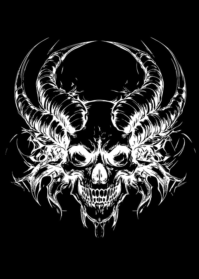 Demonic Horned Skull Illustration