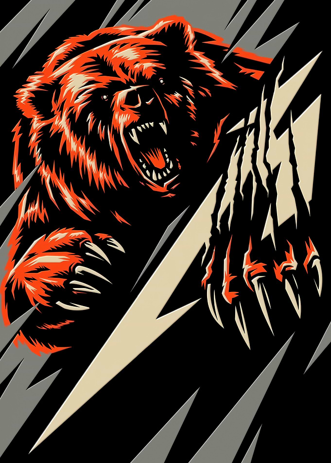Aggressive Grizzly Bear Metal Art
