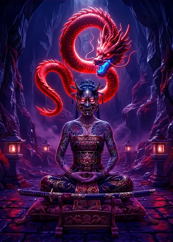 Oni Mask Warrior with Red Dragon