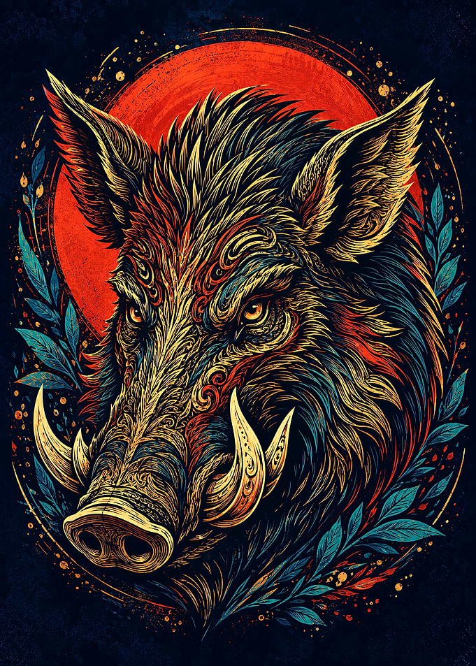 Intricate Stylized Wild Boar Portrait