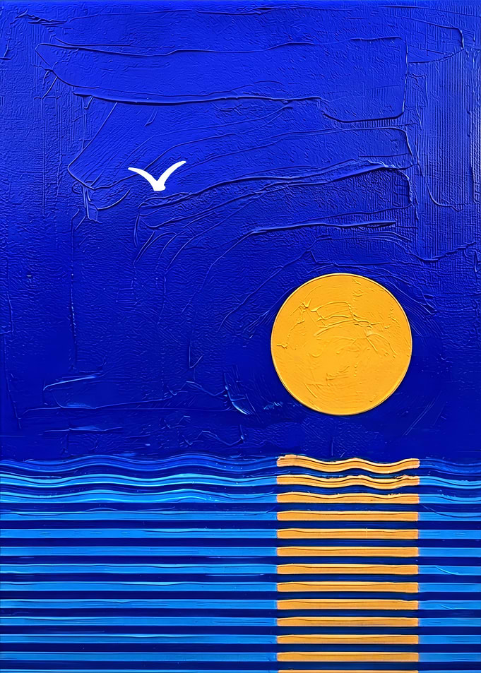 Abstract Moon Over Blue Ocean