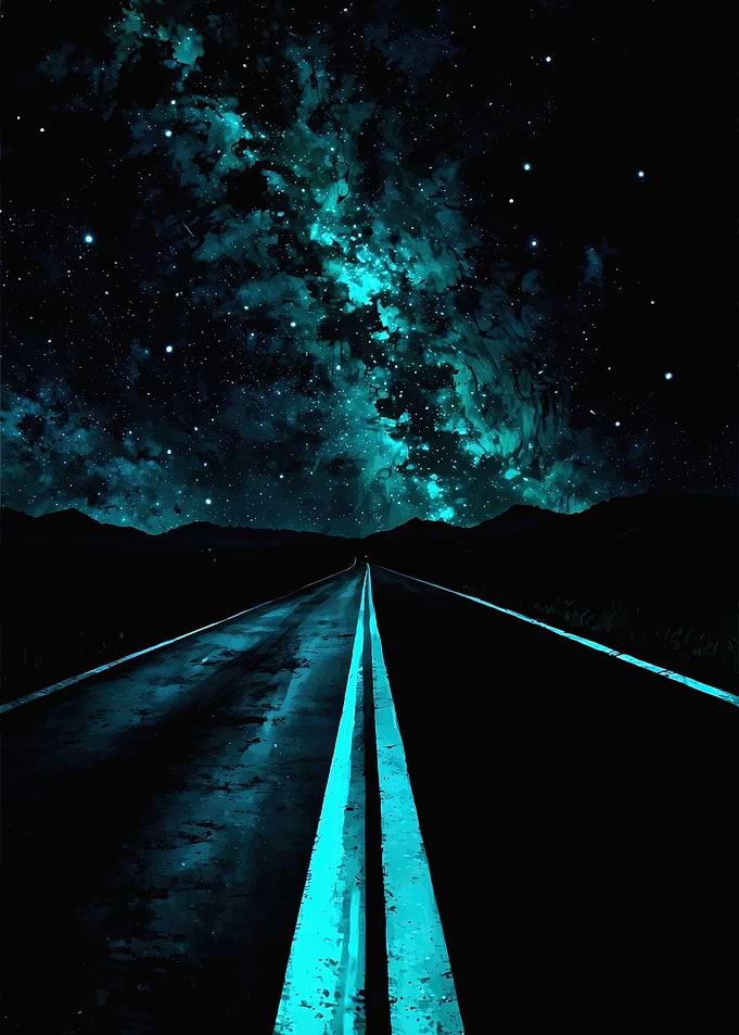 Glowing Road Under Starry Night Sky