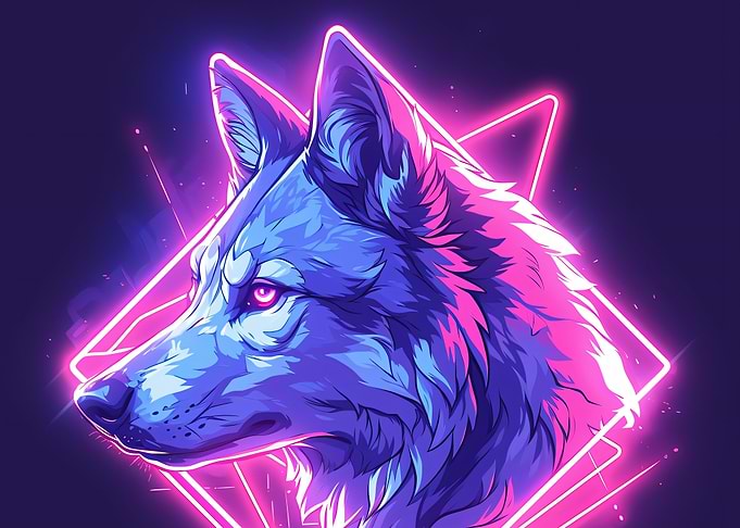 Neon Cyberpunk Wolf Portrait
