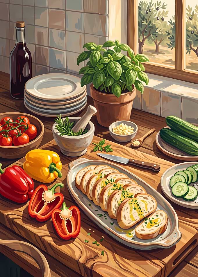 Rustic Mediterranean Kitchen Food Preparation
