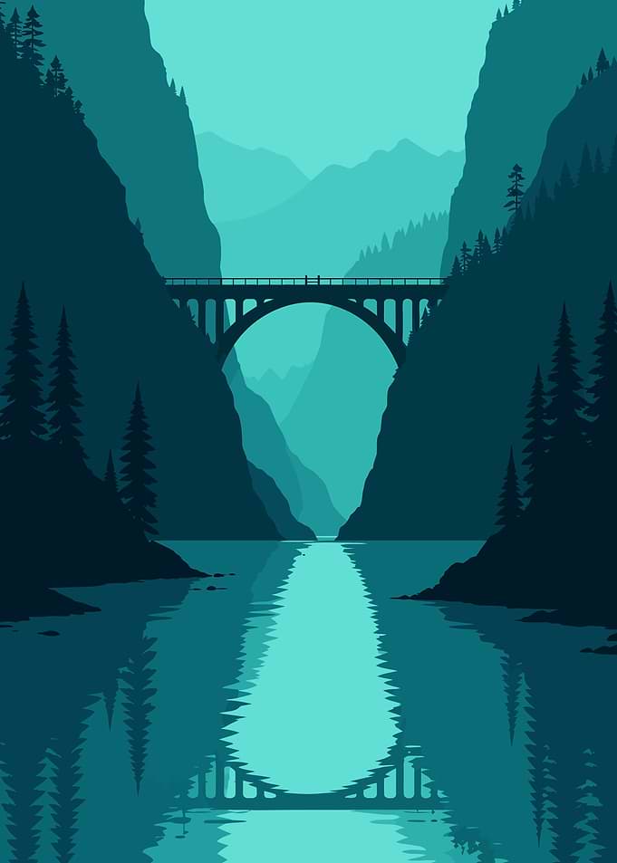 Minimalist Bridge Over Mountain Lake
