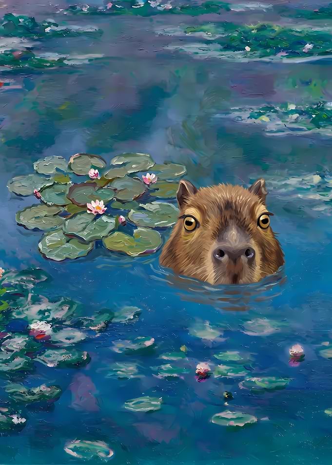 Capybara in Monet Style Pond