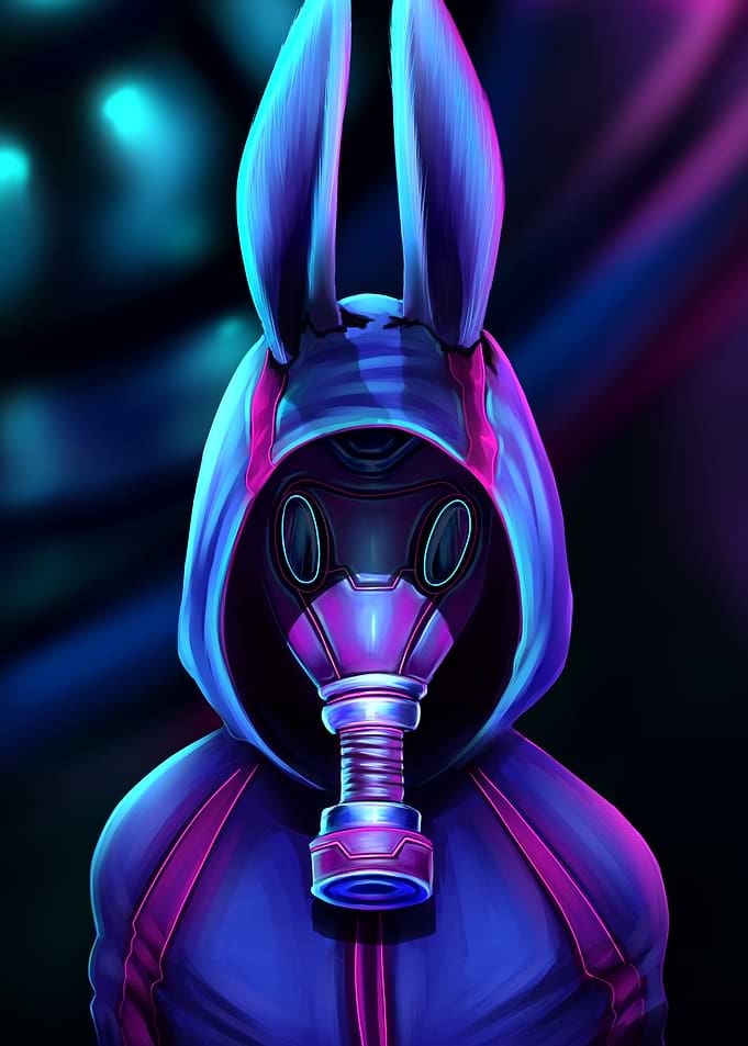 Neon Cyberpunk Bunny Gas Mask Character