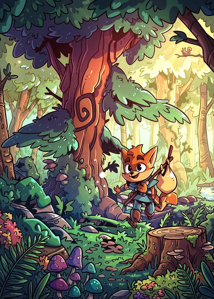 Adventurous Fox Explorer in Enchanted Forest