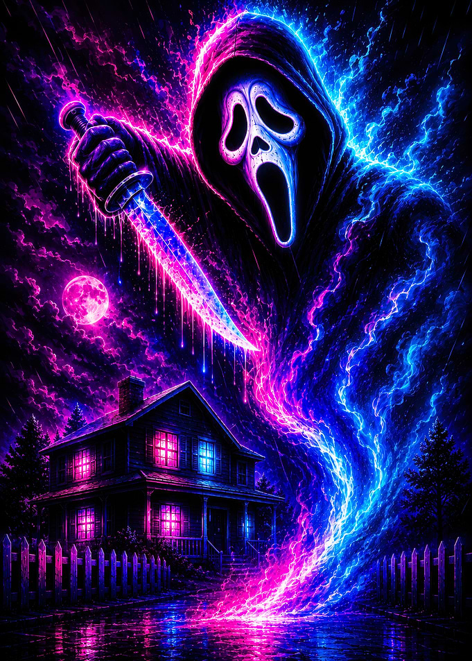 Neon Ghostface Horror Art