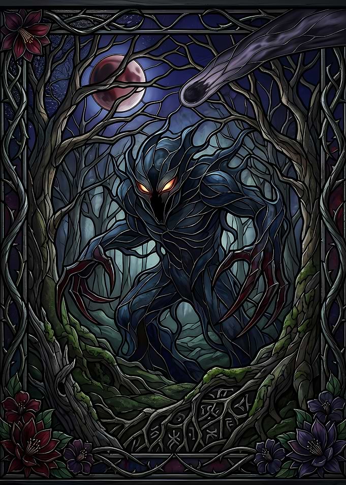 Dark Forest Creature Stained Glass Art
