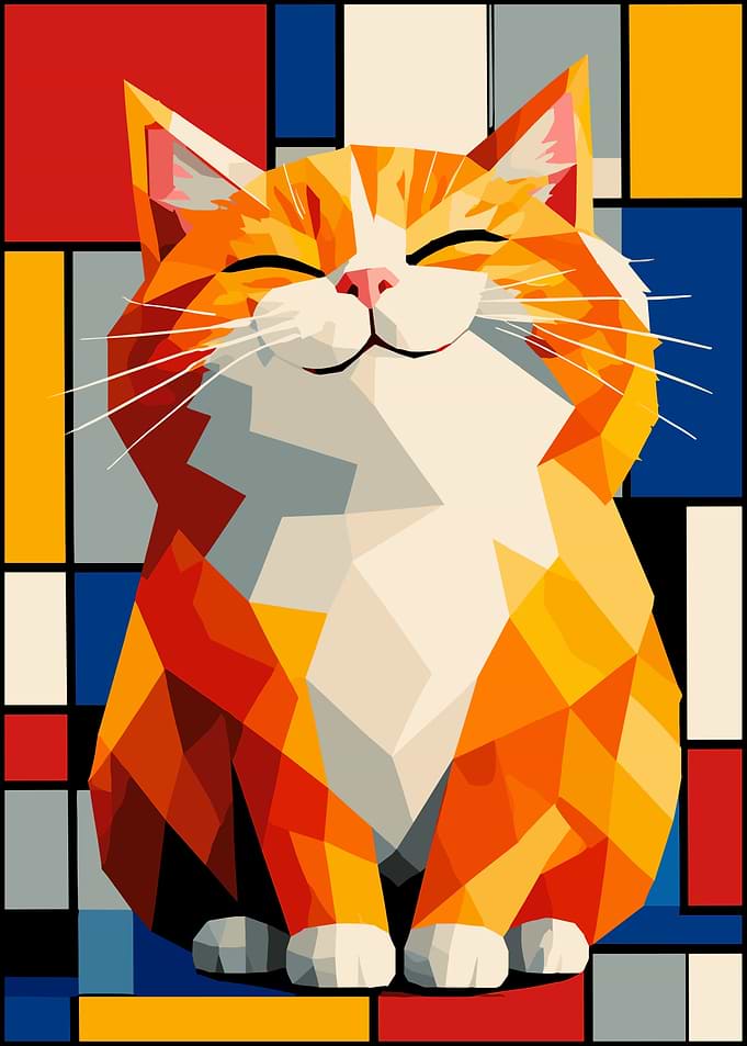 Geometric Mondrian Style Orange Cat