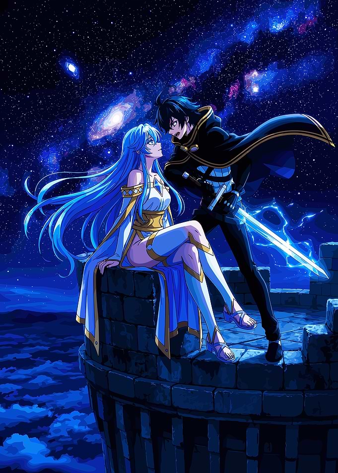 Anime Couple Under Starry Galaxy