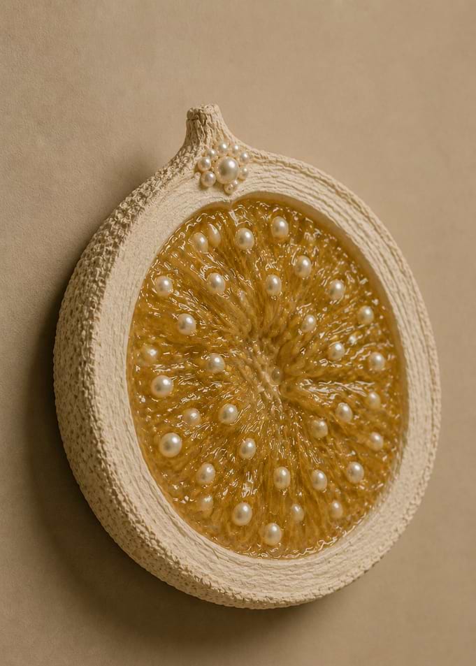 Pearl-Embellished Fig Fruit Sculpture