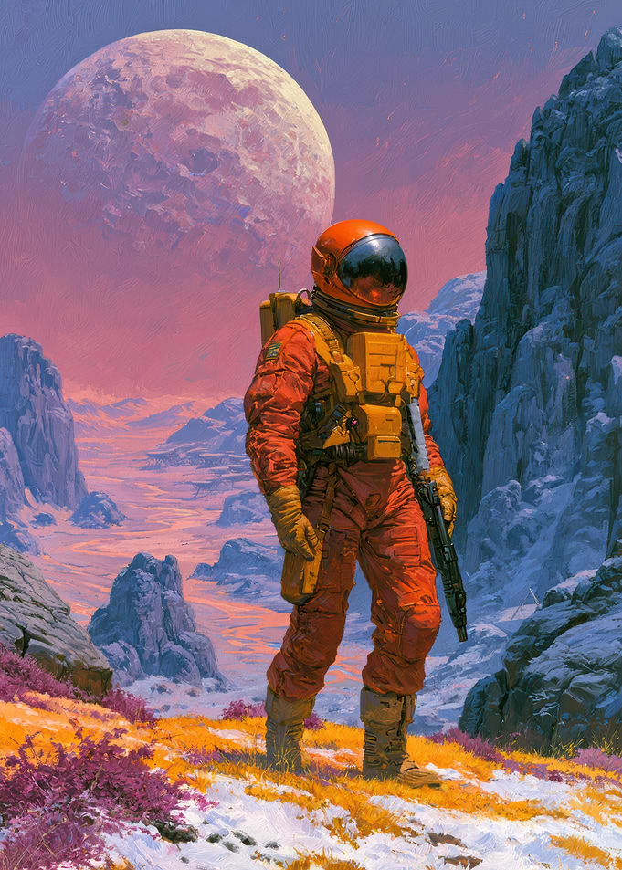 Astronaut Exploring Alien Planet Landscape