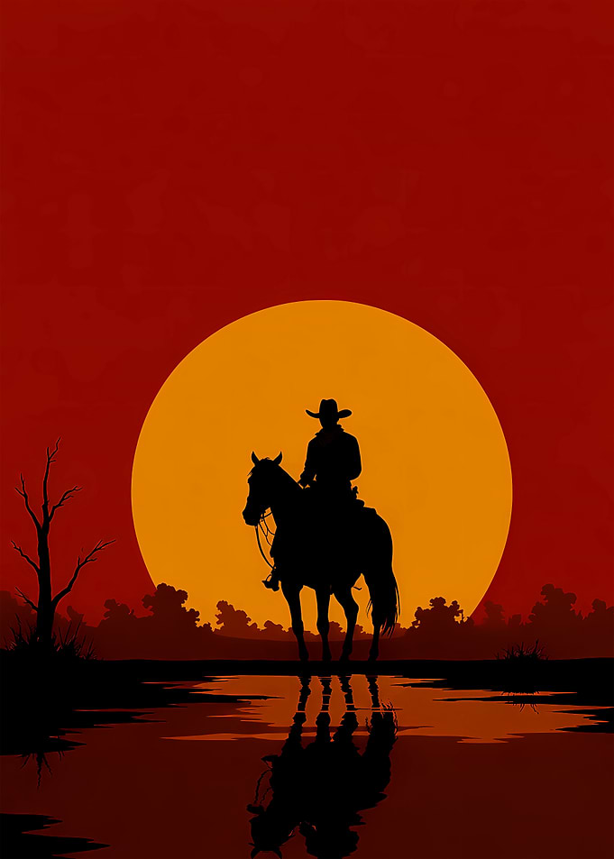 Cowboy Silhouette at Sunset