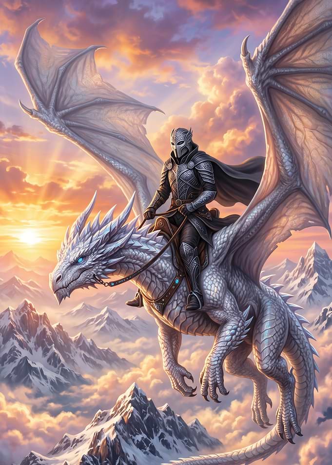 Knight Riding a White Dragon