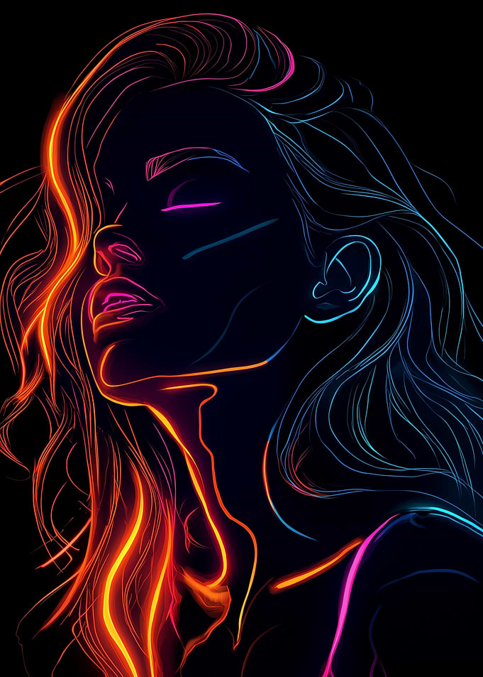 Neon Line Art Portrait of Woman