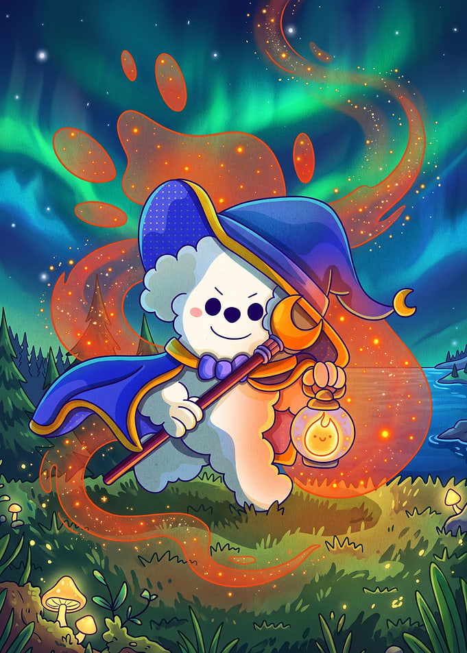Cute Wizard Bear with Magic Lantern