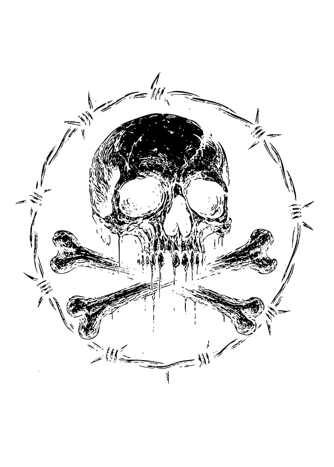 Skull and Crossbones with Barbed Wire