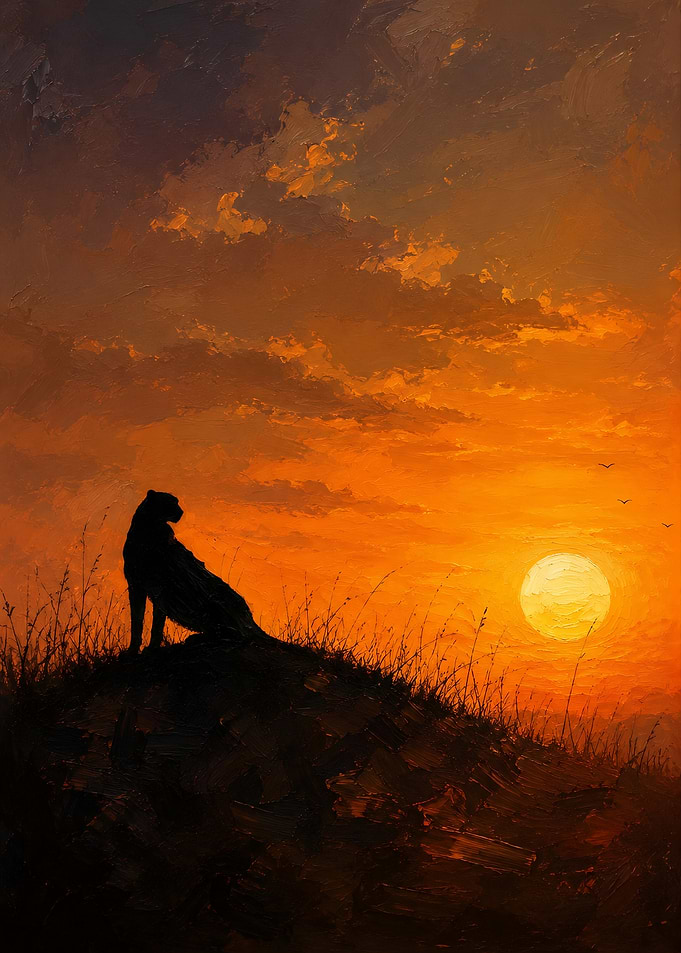 Leopard Silhouette at Sunset Painting