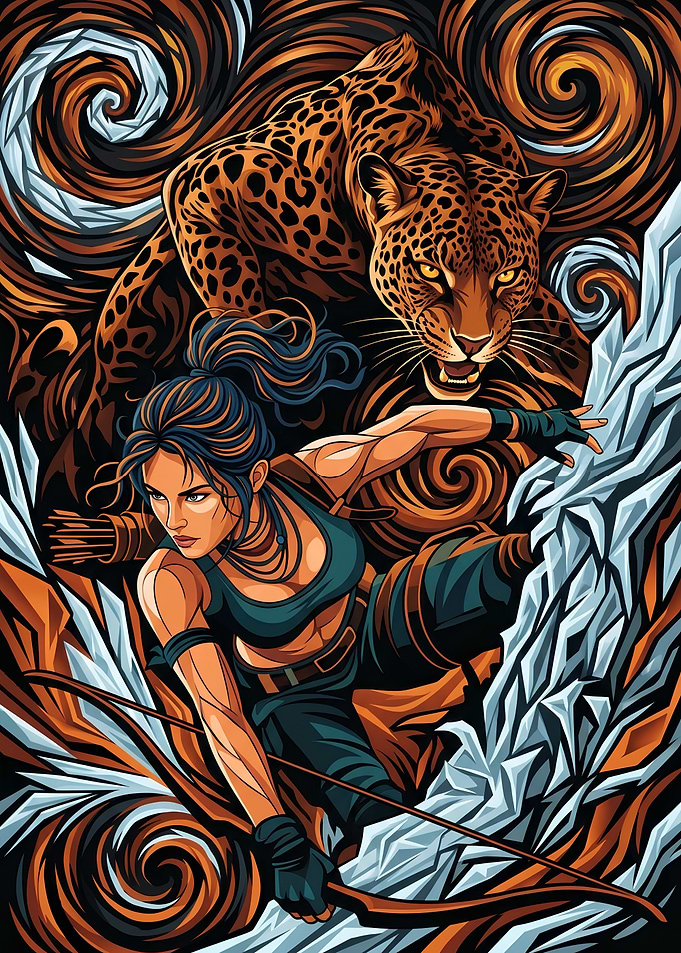 Lara Croft and Jaguar Illustration