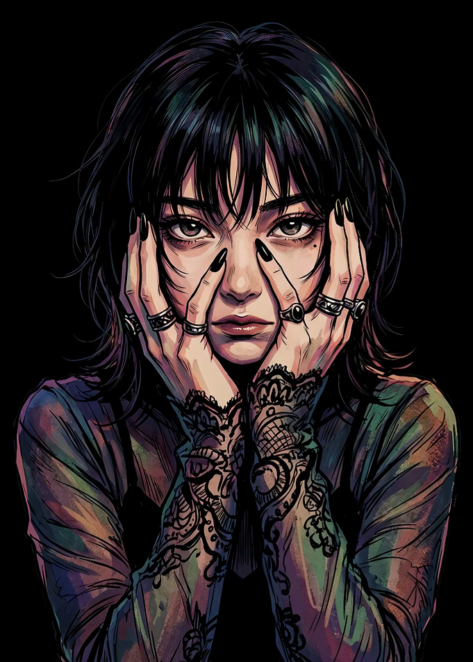 Gothic Girl with Lace Sleeves