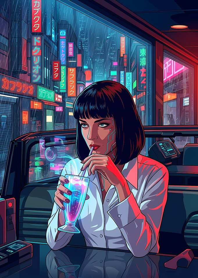 Mia Wallace Drinking Milkshake