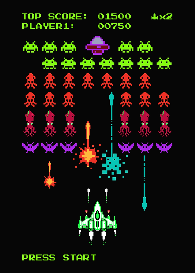 Retro Pixel Space Shooter Arcade Poster