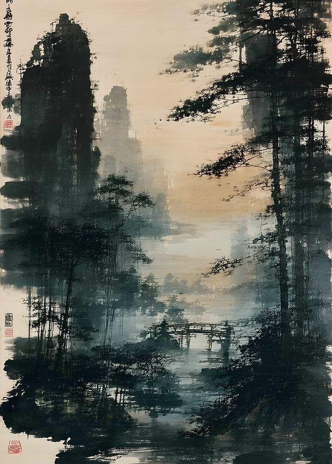 Traditional Ink Wash Landscape Painting